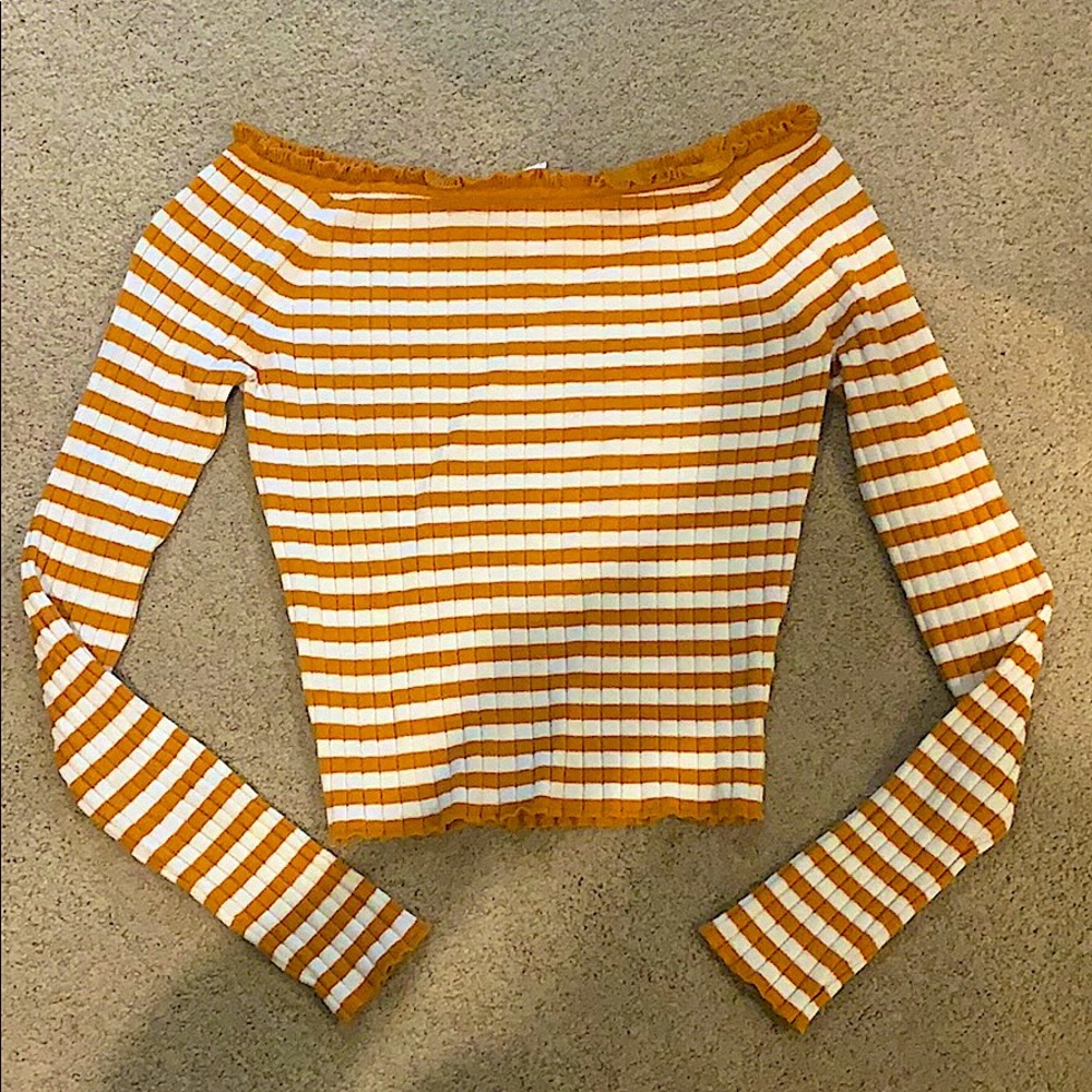 Orange and White Striped Off-The-Shoulder Crop Top